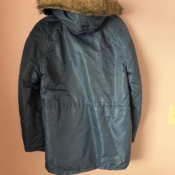 Navy Flying Jacket with Hood and Zipper Closure - Picture 6 of 8